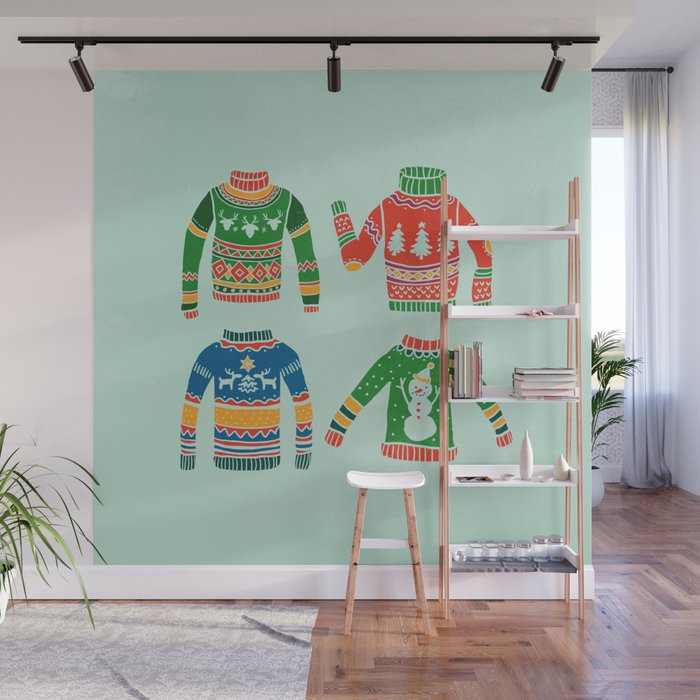 Vintage Ugly Christmas Sweaters: Mint Green Edition Wall Mural