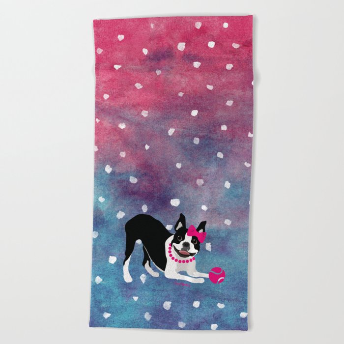 Boston Terrier watercolor Beach Towel