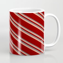 [ Thumbnail: Dim Gray, Dark Salmon, and Maroon Colored Striped Pattern Coffee Mug ]