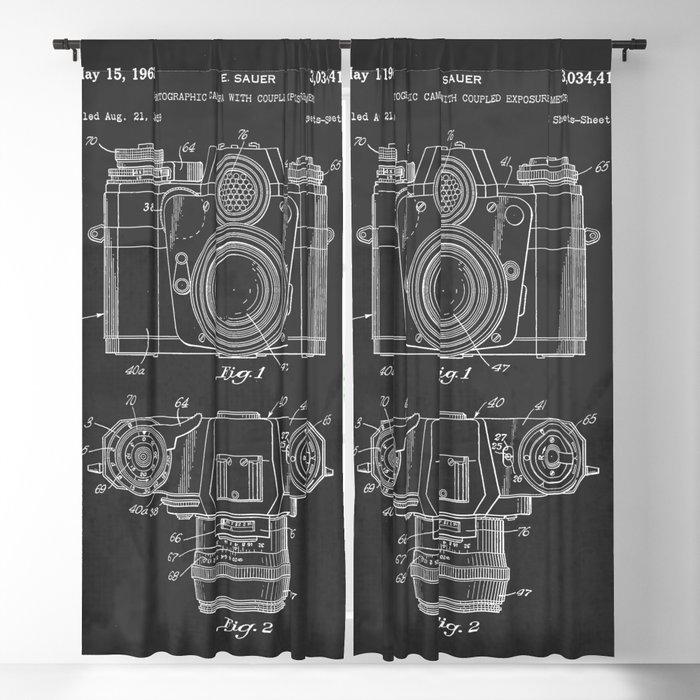 Vintage Camera Patent Chalkboard Blackout Curtain