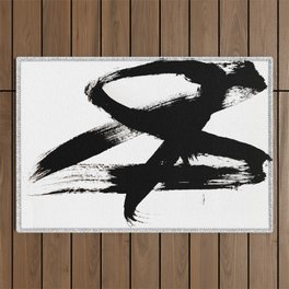 Brushstroke 2 - simple black and white Outdoor Rug