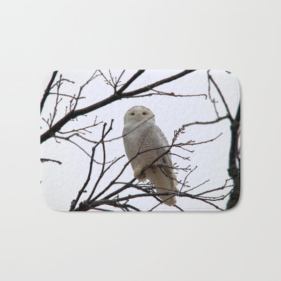 Snowy Owl in the Treetop Bath Mat