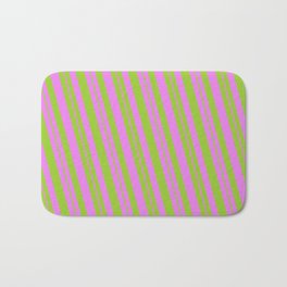 [ Thumbnail: Violet and Green Colored Striped Pattern Bath Mat ]