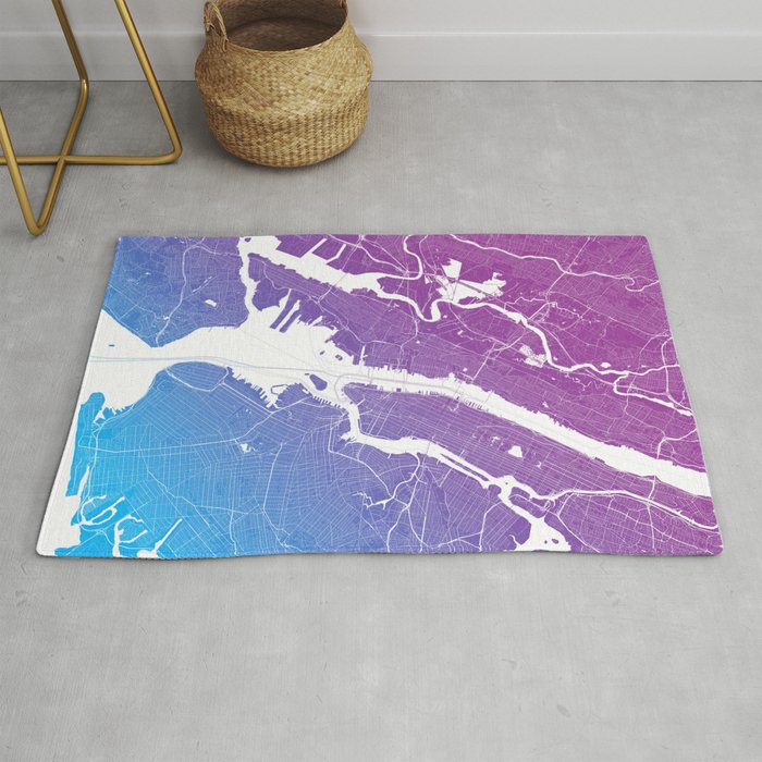 New York Map Print. Neon Pink and Blue Rug
