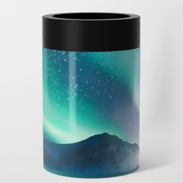 Aurora boralis - polar lights - illustration of admiration of the wonderful landscape with mountains, sky and sea. Can Cooler