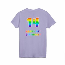 [ Thumbnail: HAPPY 14TH BIRTHDAY - Multicolored Rainbow Spectrum Gradient Kids T Shirt Kids T-Shirt ]