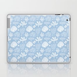 Pale Blue And White Coral Silhouette Pattern Laptop Skin