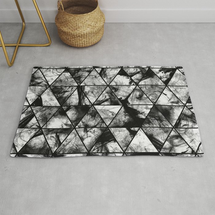 Triangular Whispers - Black and white, geometric abstract Rug