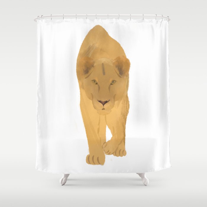 Watercolor Stalking Lioness Shower Curtain