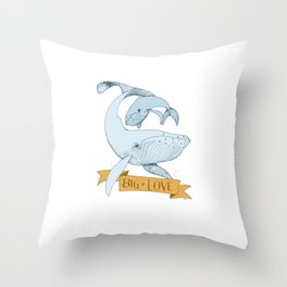 Big Love (gold and blue) Humpback Whales Throw Pillow
