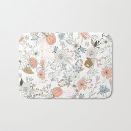 Abstract modern coral white pastel rustic floral Bath Mat | Paste, Abstractpattern, Modern, Floralpattern, Curated, Artistic, Rusticfloral, Coral, Pastelblue, Painting 