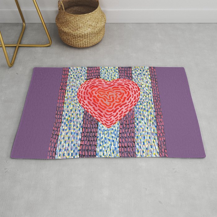 High Energy Squiggle Heart - Impressionist Heart Art Rug