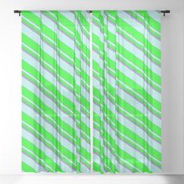 [ Thumbnail: Light Slate Gray, Turquoise & Lime Colored Striped Pattern Sheer Curtain ]