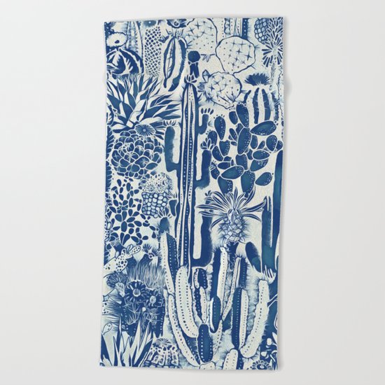 Indigo cacti II Beach Towel