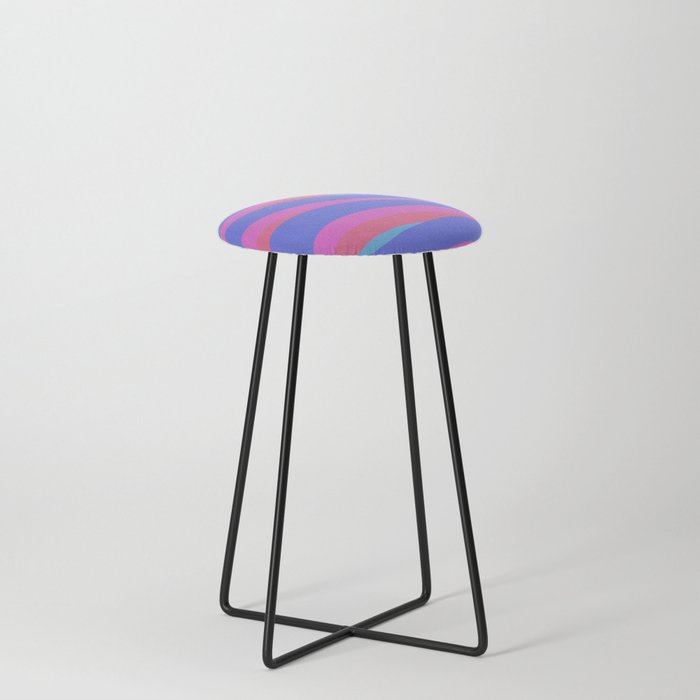 Pop Swirl Wavy Minimalist Abstract Pattern Blue and Hot Pink Counter Stool
