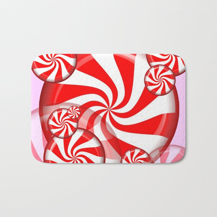 RED PEPPERMINT CHRISTMAS HOLIDAY CANDY Bath Mat