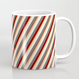 [ Thumbnail: Brown, Beige, Dim Gray, and Dark Red Colored Lined Pattern Coffee Mug ]