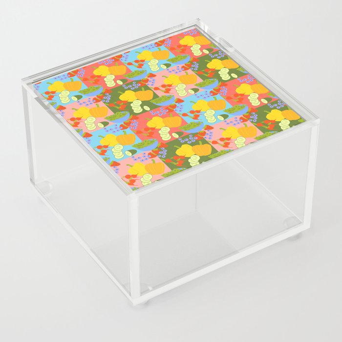 Mid-Century Modern Mixed Summer Fruits and Vegetables Acrylic Box