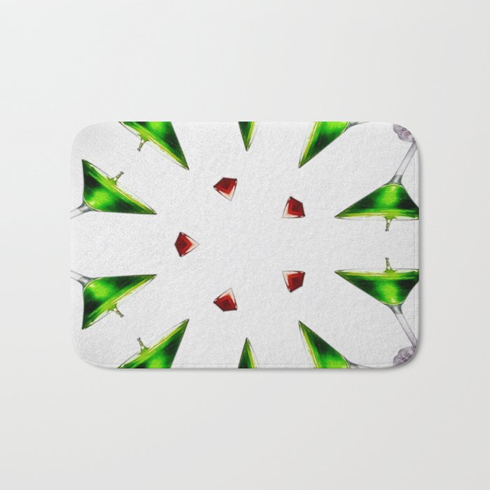 Emerald green appletini cocktails and martini aperitifs alcoholic beverages mixed drinks wine glass motif on the rocks portrait painting Bath Mat