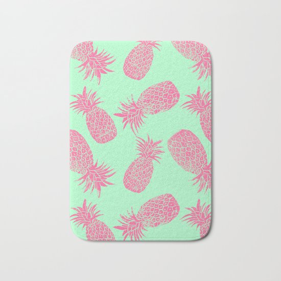Pineapple Pattern - Mint & Crimson Bath Mat