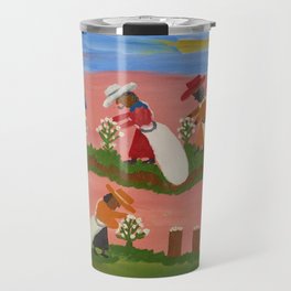 African American Masterpiece 'Six Figures Picking Cotton' folk art painting by Clementine Hunter Travel Mug