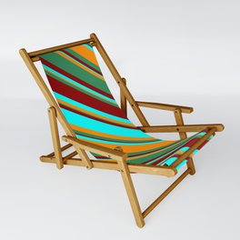 [ Thumbnail: Dark Orange, Sea Green, Dark Red, and Aqua Colored Stripes/Lines Pattern Sling Chair ]