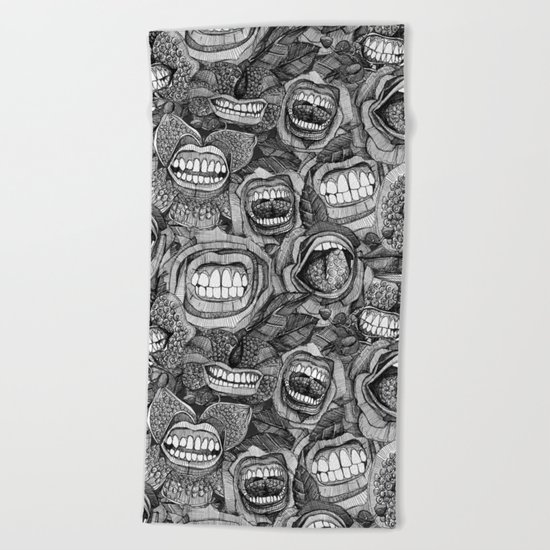 BITE ME roses and orchids BLACK WHITE Beach Towel