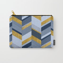 Chevron with Textures / Gold Effect and Denim Blue Carry-All Pouch