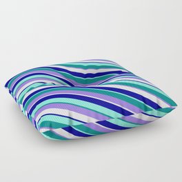 [ Thumbnail: Eye-catching Teal, Purple, Lavender, Dark Blue, and Aquamarine Colored Pattern of Stripes Floor Pillow ]