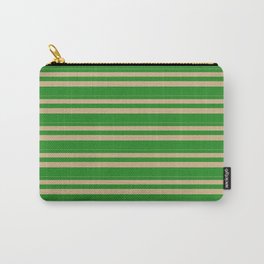 [ Thumbnail: Tan & Forest Green Colored Lines Pattern Carry-All Pouch ]