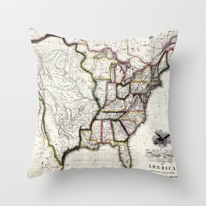 United States of America-Melish, John-1818 vintage pictorial map Throw Pillow