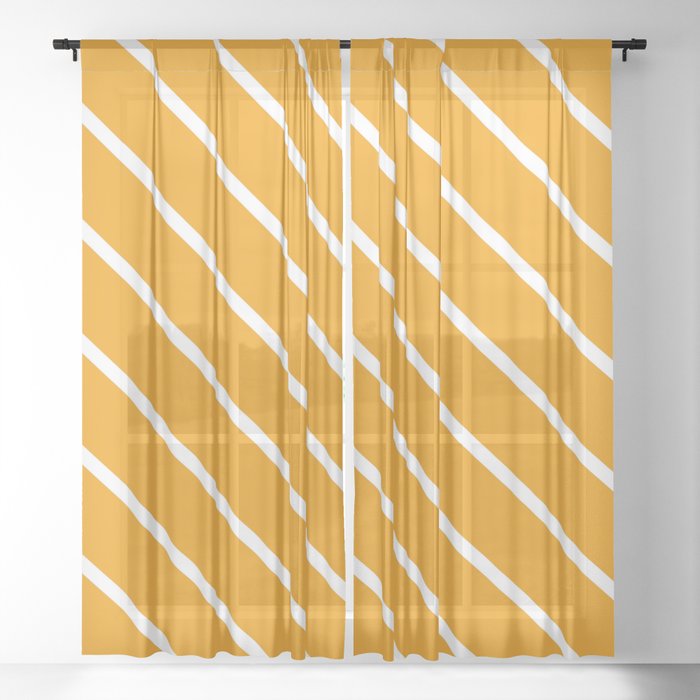 Diagonal Lines (White & Classic Orange Pattern) Sheer Curtain