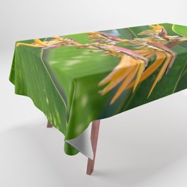 Beautiful Helicon Flower With Tropical Leaves Tablecloth