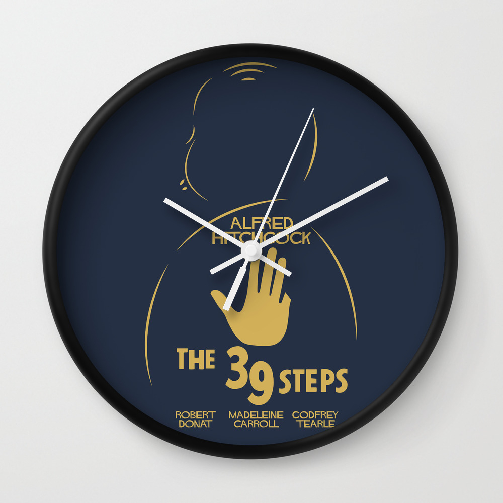 The 39 Steps Alfred Hitchcock Minimal Movie Poster English Film B W Alternative Affiche Cinema Wall Clock By Stefanoreves Society6