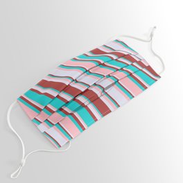 [ Thumbnail: Dark Turquoise, Light Pink, Lavender & Brown Colored Lines Pattern Face Mask ]