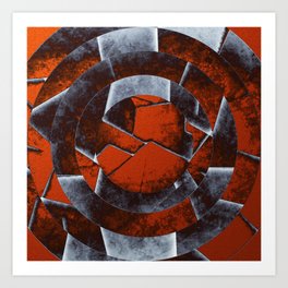Concentric Rust - Abstract, geometric, tectured art in rustic brown, black and white Art Print