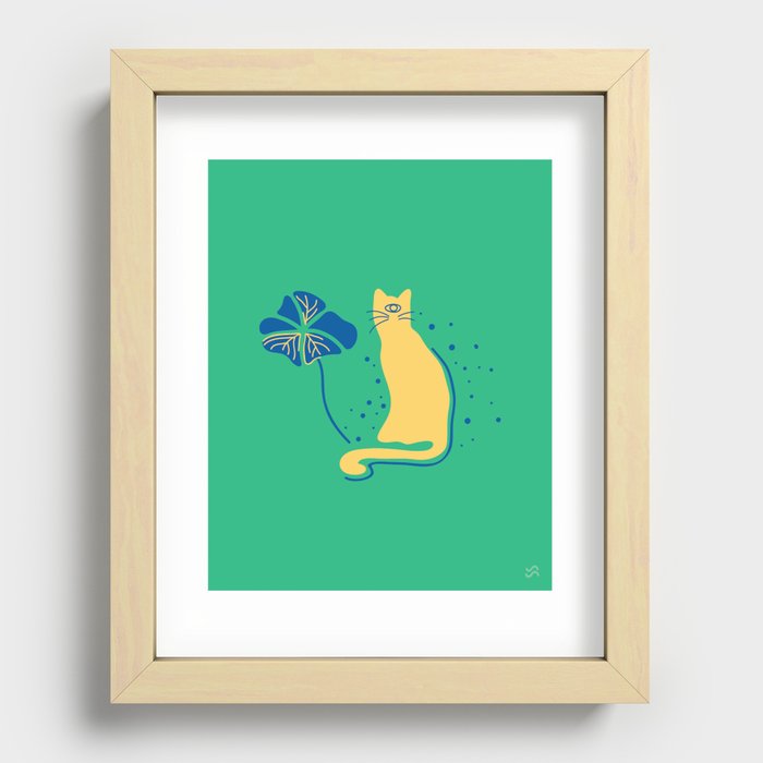 Peculiar Cat-Green Recessed Framed Print