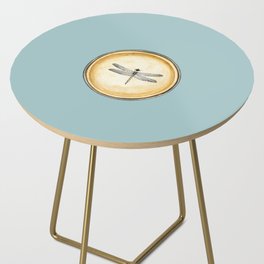 Vintage Sketch Dragonfly Circle Pendant on Sage Blue Side Table
