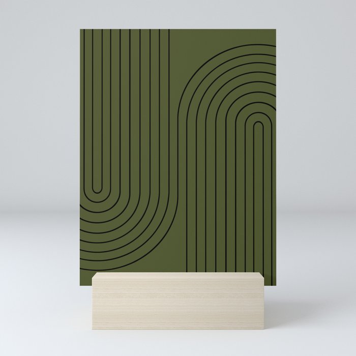 Minimal Line Curvature XVIII Dark Green Mid Century Modern Arch Abstract Mini Art Print