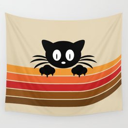Black cute cat with retro stripes Wall Tapestry