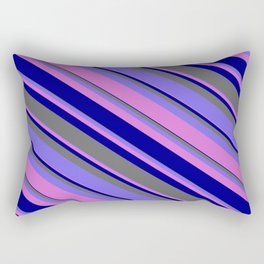 [ Thumbnail: Medium Slate Blue, Orchid, Dark Blue & Dim Grey Colored Stripes/Lines Pattern Rectangular Pillow ]