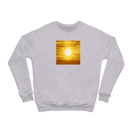 Blazing hot white sun surrounded with dramatic sunrays in a yellow sky with clouds Crewneck Sweatshirt