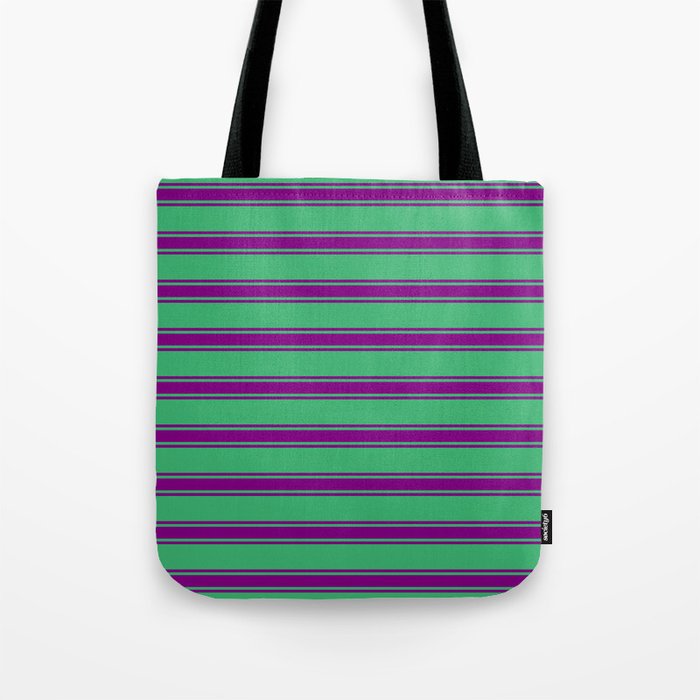 Sea Green and Purple Colored Stripes Pattern Tote Bag