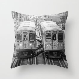 Black and White Chicago Train El Train above Wabash Ave the Loop Windy City Throw Pillow