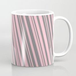 [ Thumbnail: Pink and Grey Colored Striped Pattern Coffee Mug ]
