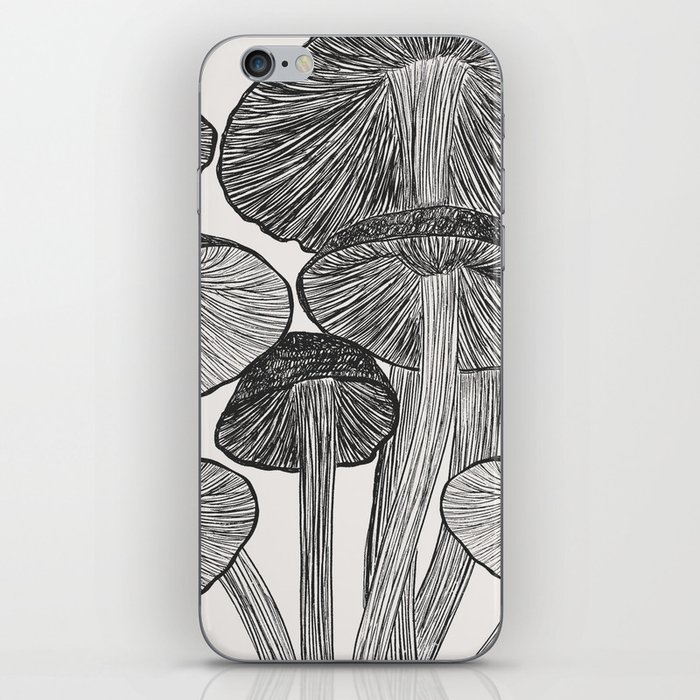 Black White Magic Mushroom Garden Drawing iPhone Skin
