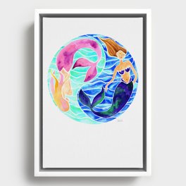 Yin Yang Mermaids Framed Canvas