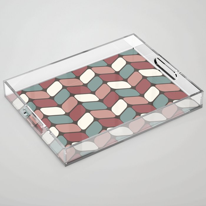 Vintage Diagonal Rectangles Brown Pink White Acrylic Tray