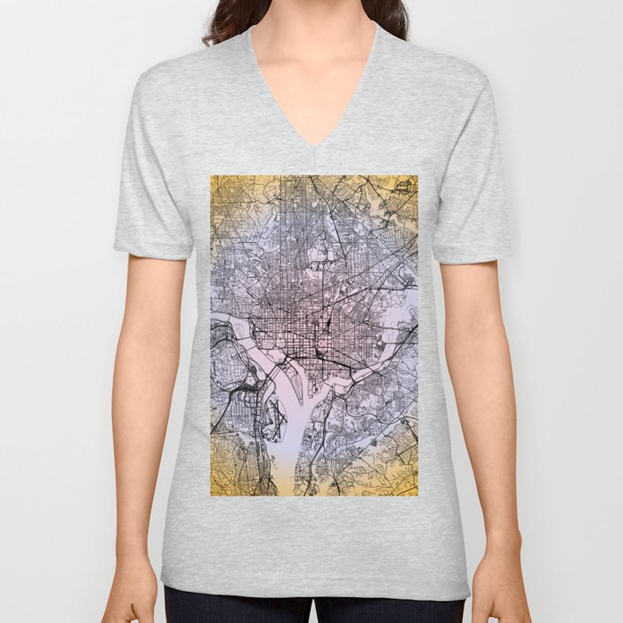 Washington DC - Gradient City Map V Neck T Shirt