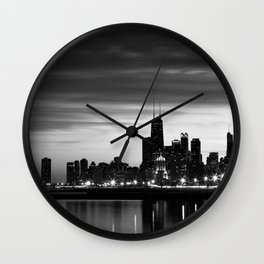 Chicago Skyline Black and White Wall Clock | Architecture, Black and White, Cityscape Print, Black And White, Nightime, Chicago Wall Art, Skyline, Photo, Digital, Chicago Photography 